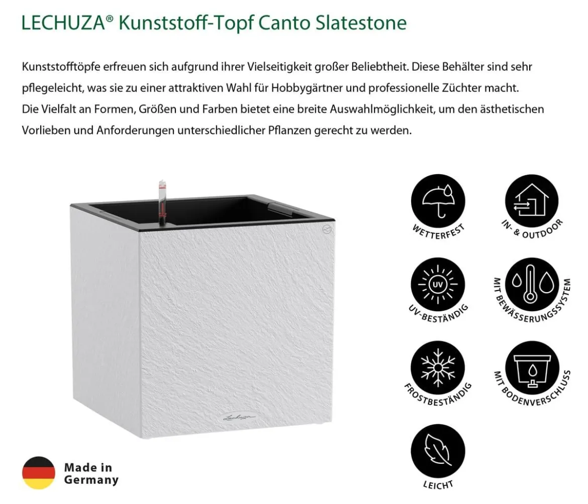 LECHUZA® Kunststoff-Topf Canto Slatestone inkl. Pflanzeinsatz, quadratisch