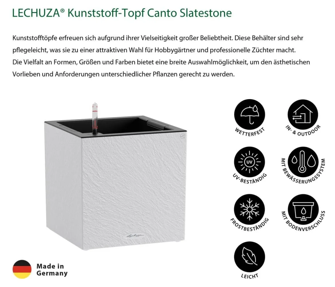 LECHUZA® Kunststoff-Topf Canto Slatestone inkl. Pflanzeinsatz, quadratisch