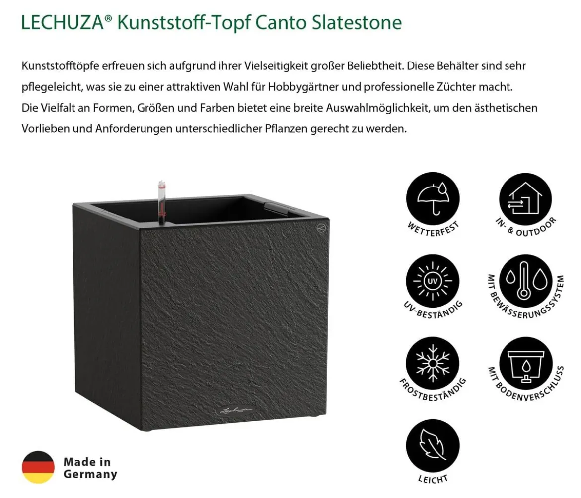 LECHUZA® Kunststoff-Topf Canto Slatestone inkl. Pflanzeinsatz, quadratisch