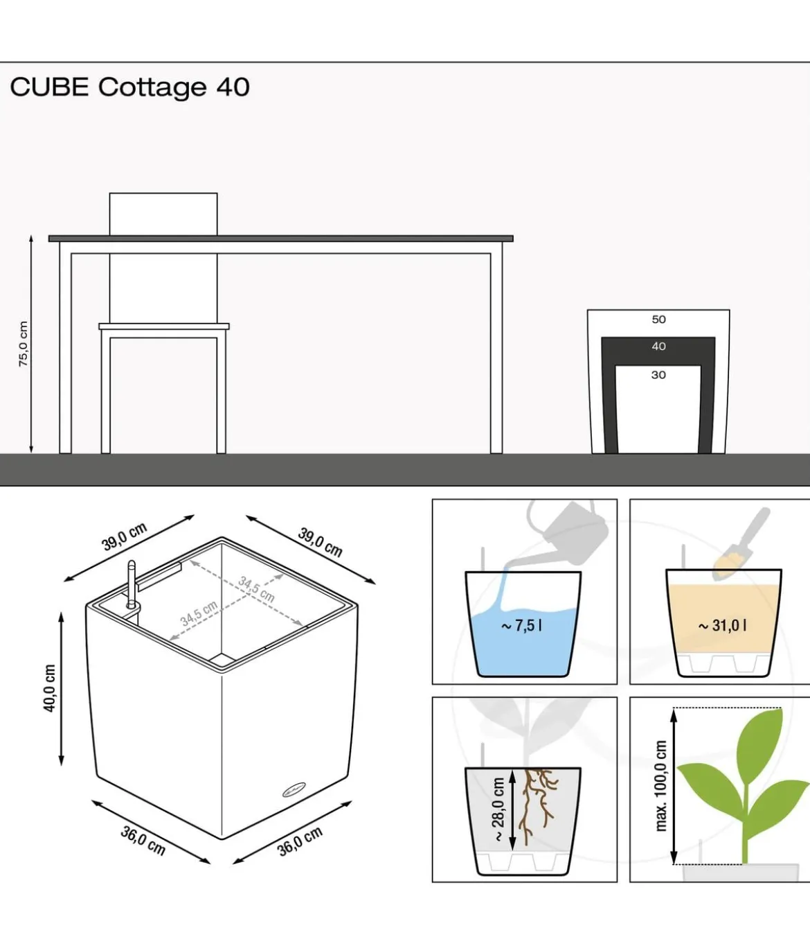 LECHUZA® Kunststoff-Topf Cube Cottage, quadratisch