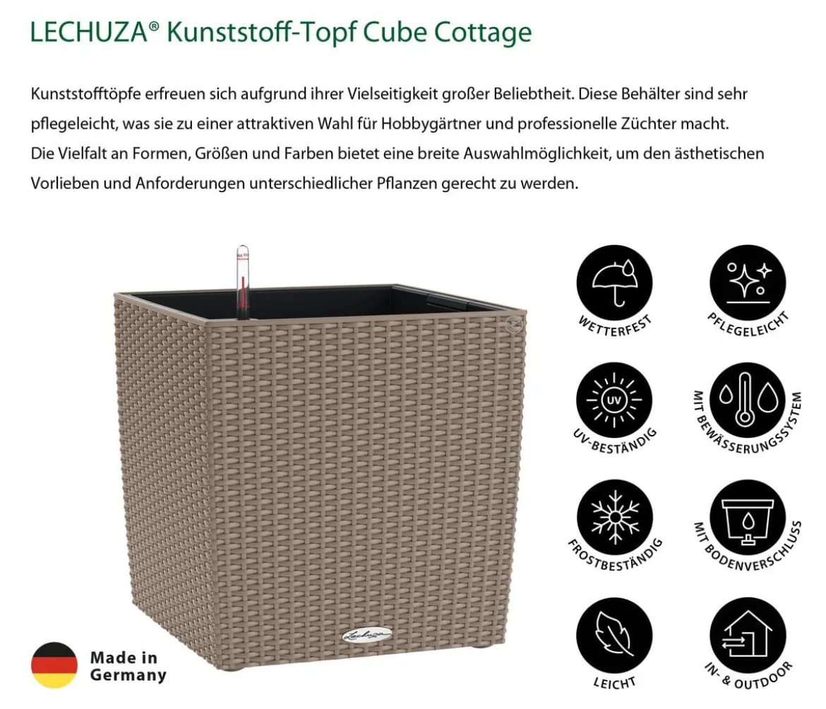 LECHUZA® Kunststoff-Topf Cube Cottage, quadratisch