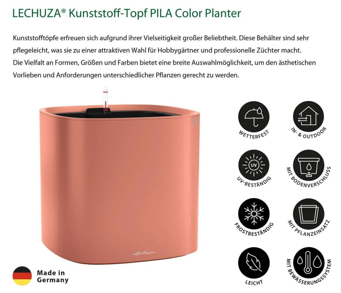 LECHUZA® Kunststoff-Topf PILA Color Planter, quadratisch, ca. B35/H33/T35 cm