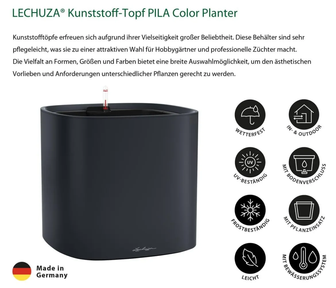 LECHUZA® Kunststoff-Topf PILA Color Planter, quadratisch, ca. B35/H33/T35 cm