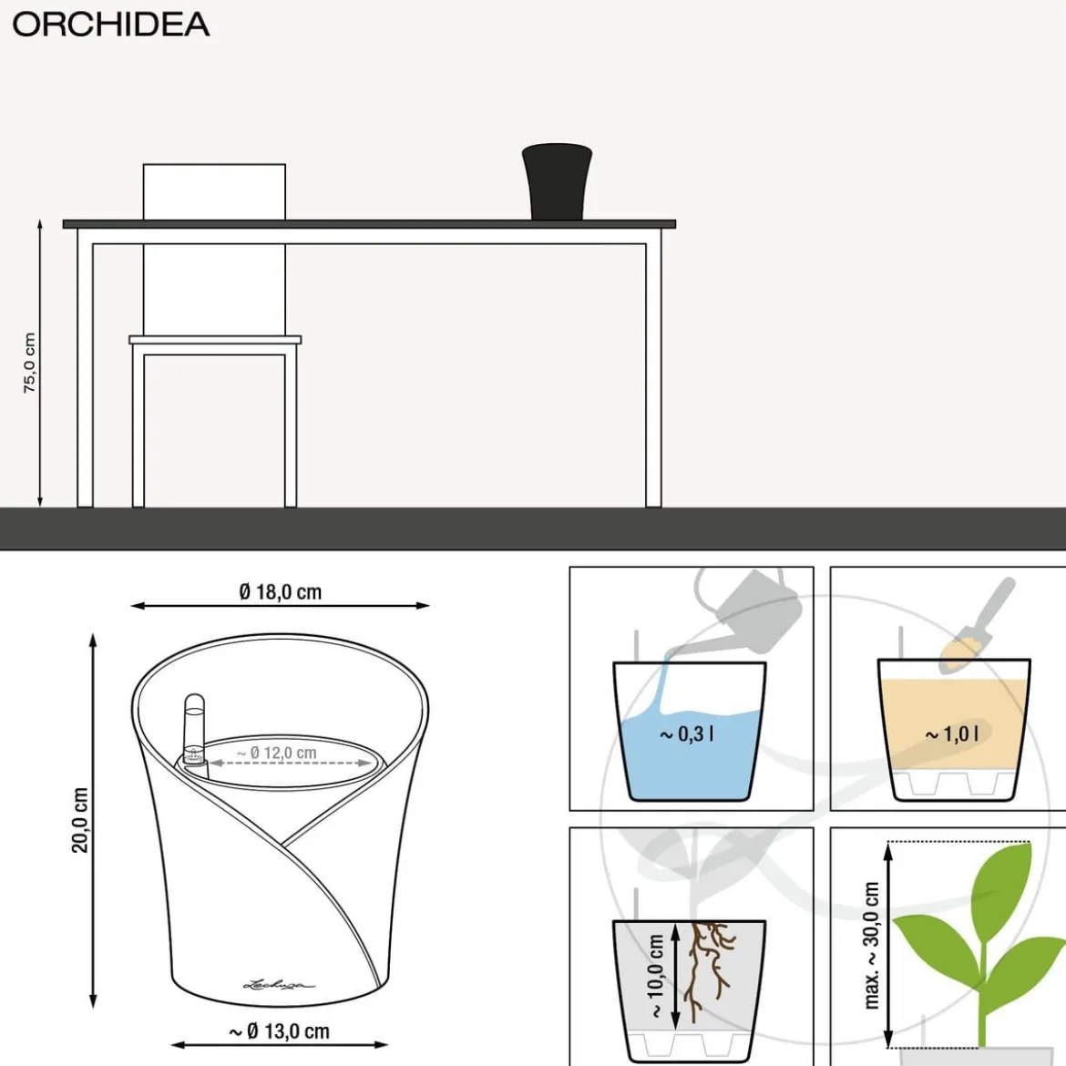 LECHUZA® ORCHIDEA, All-in-One Set, ca. Ø18/H20 cm