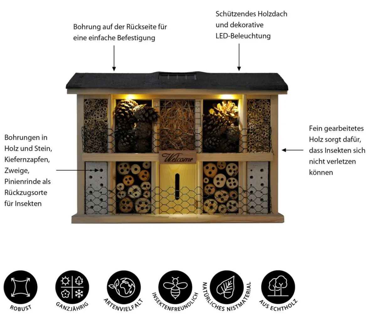 LUXUS-INSEKTENHOTELS Solar-Insektenhotel Landsonne, ca. B47/H34/T12,5 cm