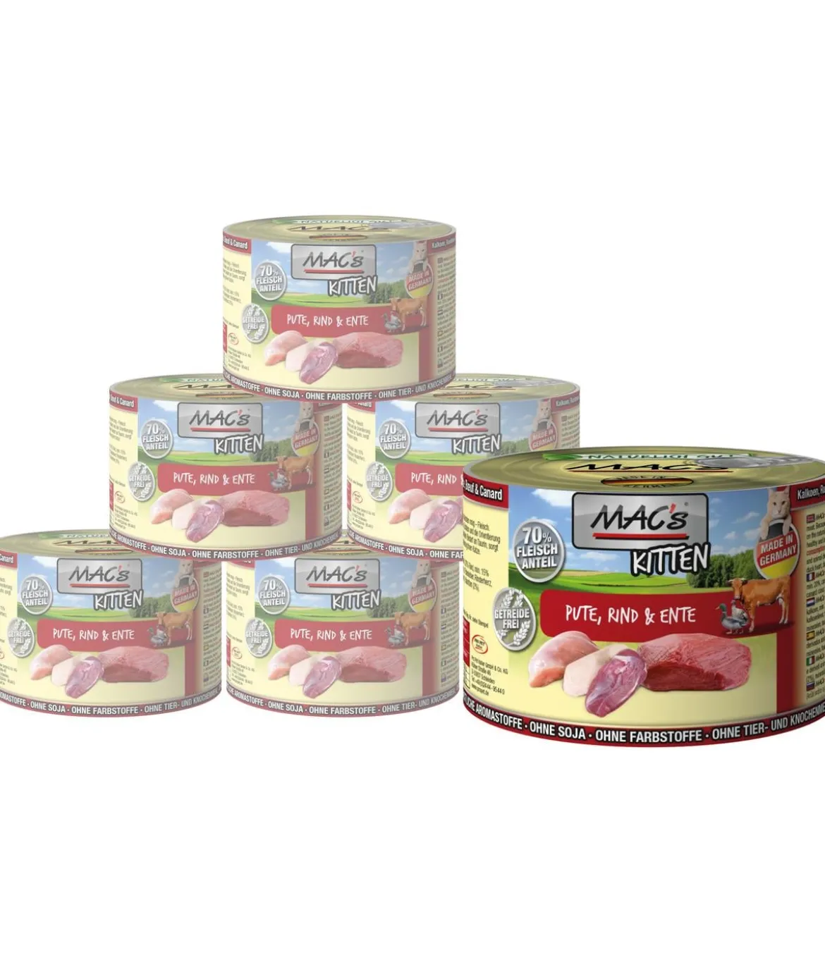 MAC's CAT Nassfutter für Katzen Kitten, Ente, Rind & Pute, 6 x 200 g/400 g