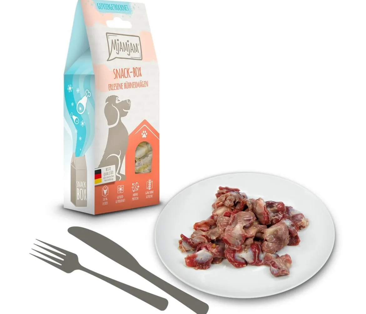 MjAMjAM® Hundesnack Snack-Box erlesene Hühnermägen, Adult, 70 g