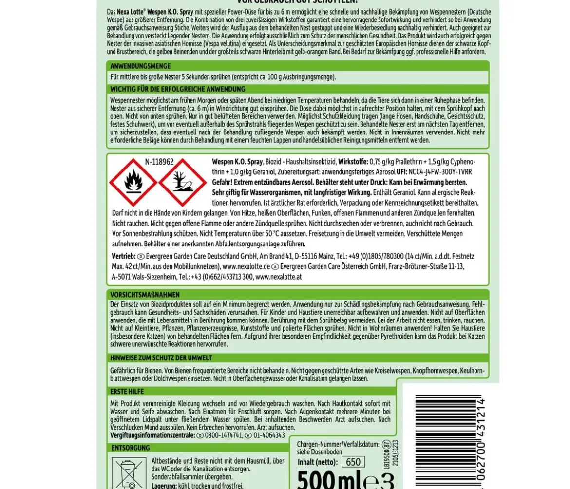 Nexa Lotte® Wespen K.O. Spray, flüssig, 500 ml