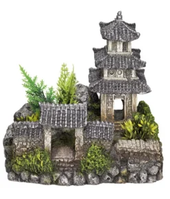 Nobby Aquariumdeko Asiatischer Tempel mit Pflanzen, ca. B18,5/H17/T14,2 cm