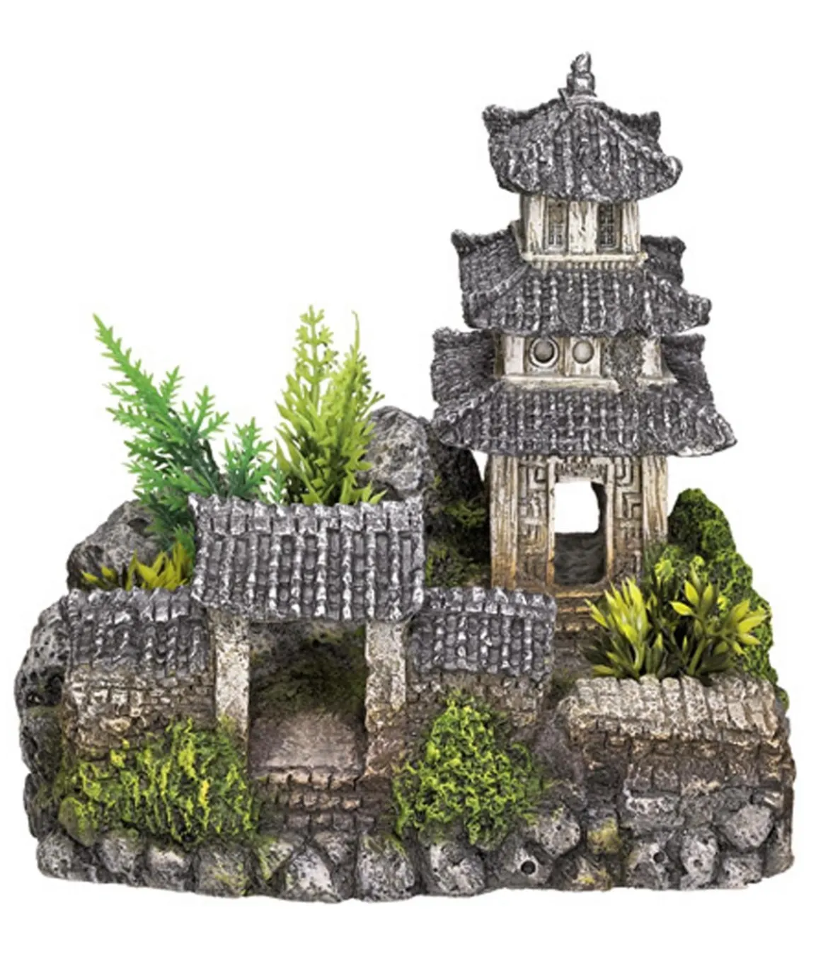 Nobby Aquariumdeko Asiatischer Tempel mit Pflanzen, ca. B18,5/H17/T14,2 cm