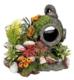 Nobby Aquariumdeko Helm mit Pflanzen, ca. B13,5/H12/T11 cm
