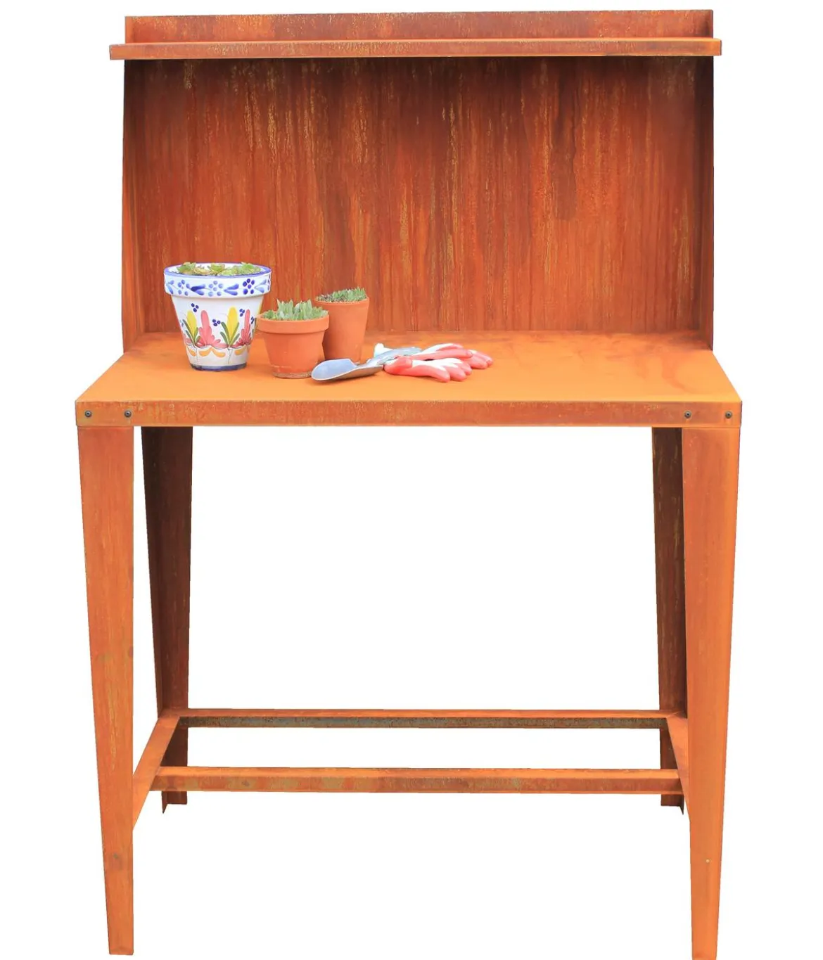 Palatino Cortenstahl-Arbeitstisch "Palatino II" mit Rückwand, ca. B100/H145/T60 cm