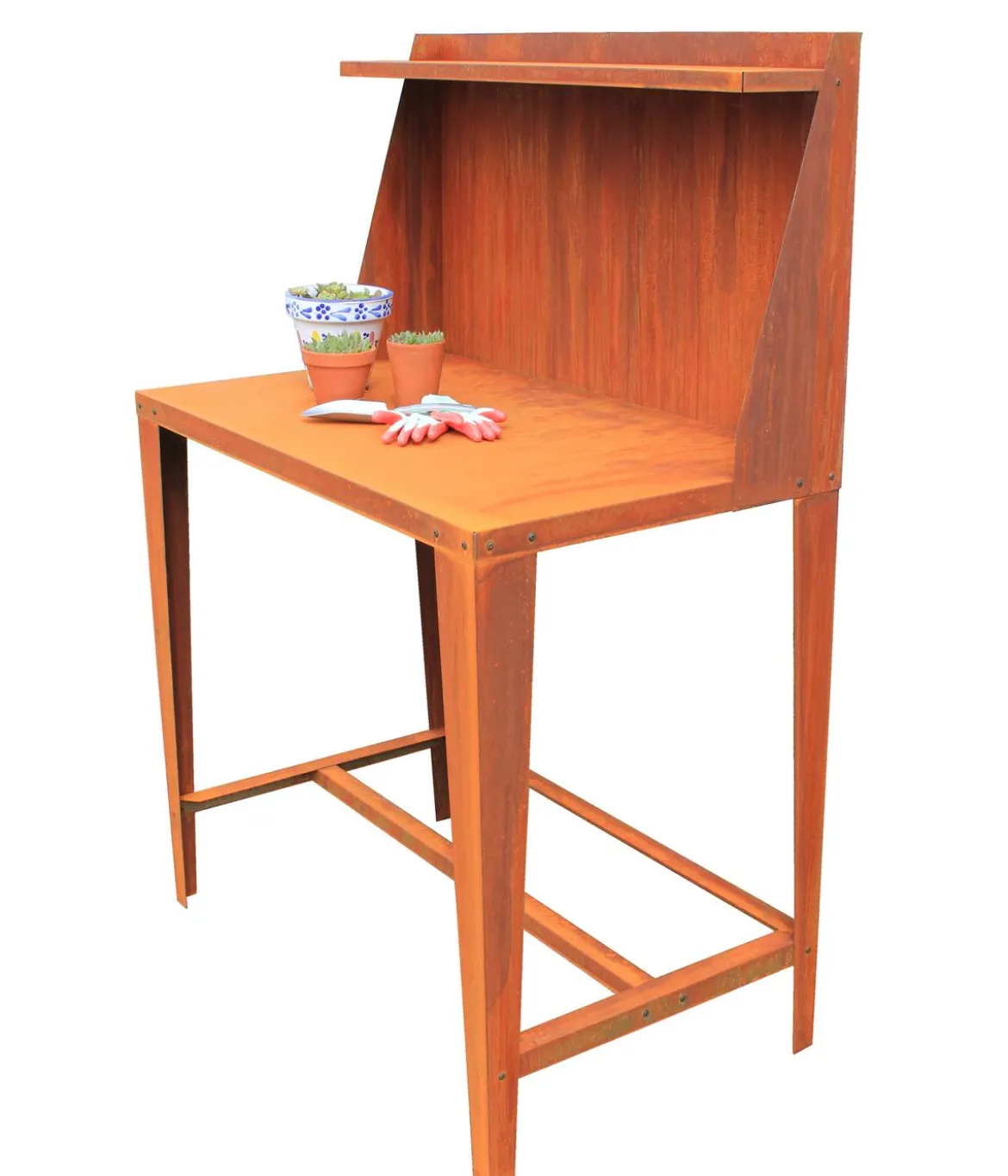 Palatino Cortenstahl-Arbeitstisch "Palatino II" mit Rückwand, ca. B100/H145/T60 cm