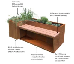 Palatino Cortenstahl-Hochbeet URbank mit Sitzbank, ca. B200/H70/T100 cm