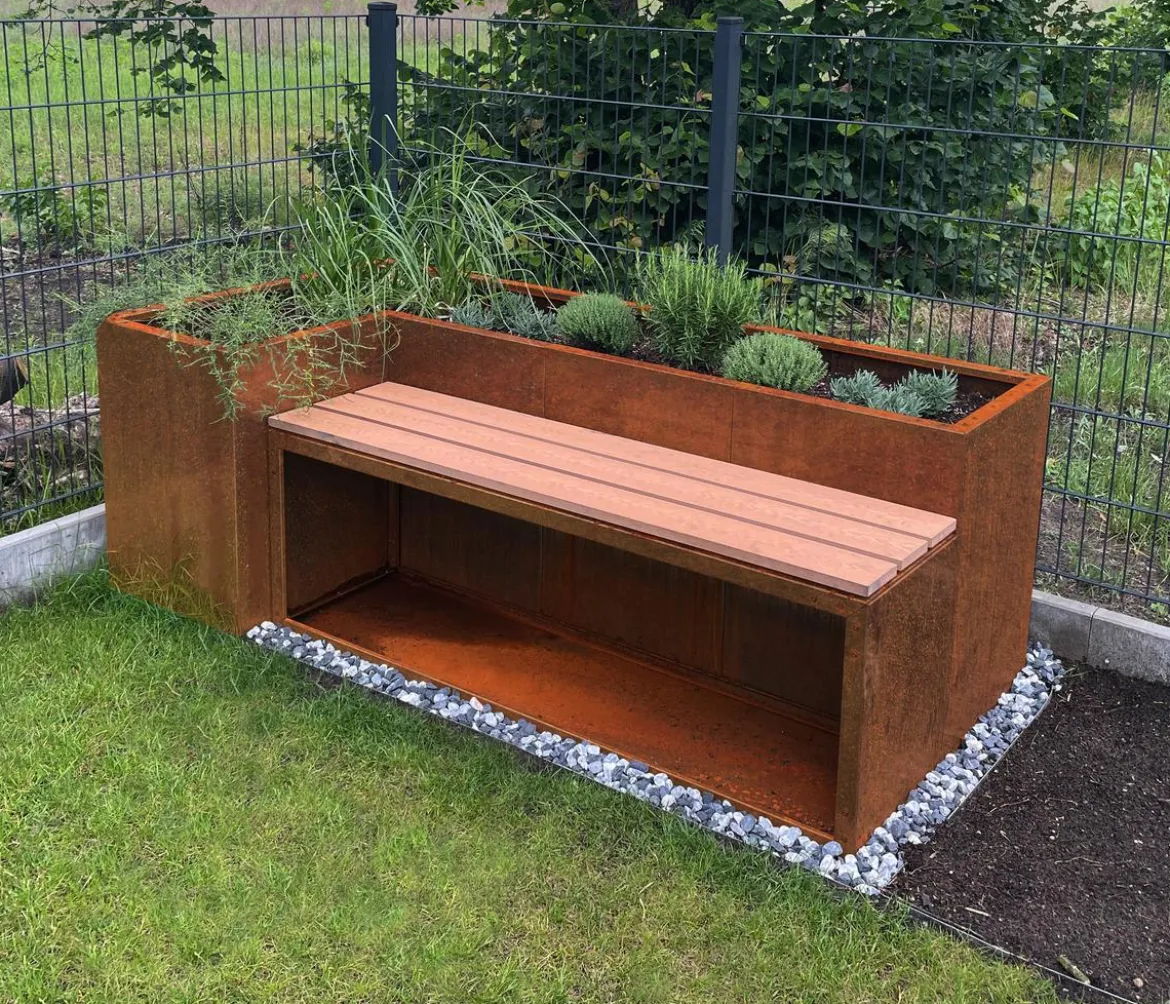Palatino Cortenstahl-Hochbeet URbank mit Sitzbank, ca. B200/H70/T100 cm