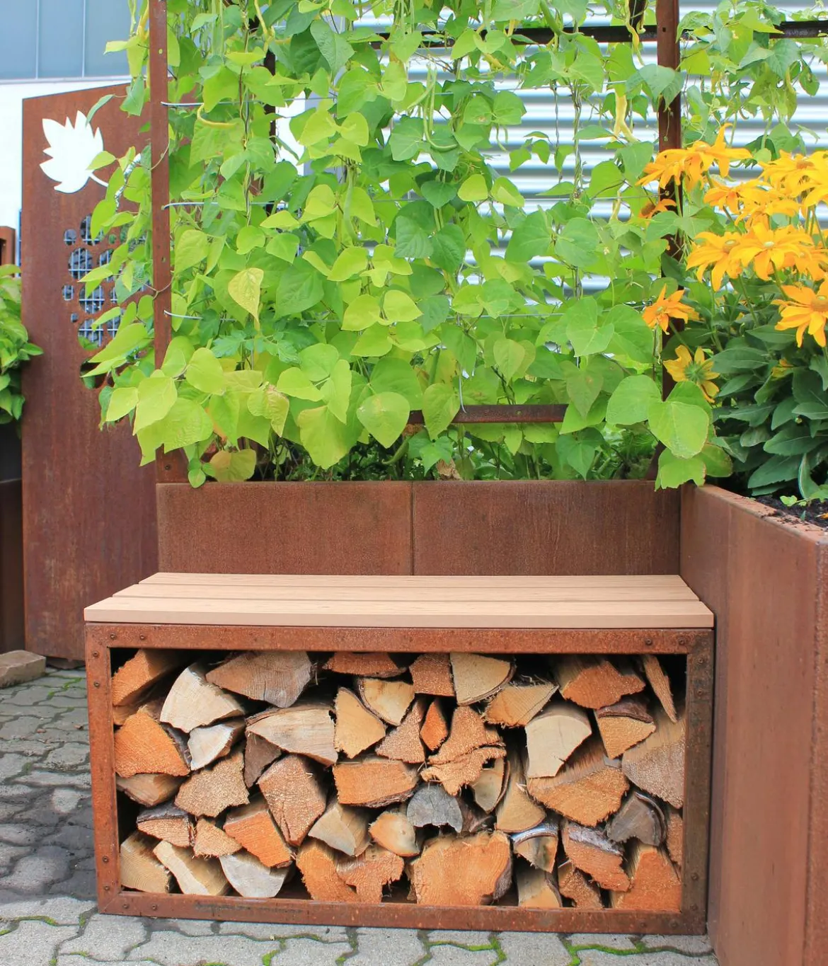 Palatino Cortenstahl-Kaminholzlager Woodpecker PRO