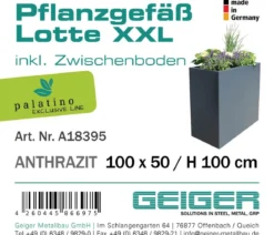 Palatino Stahlblech-Pflanzgefäß Lotte XXL, rechteckig, anthrazit, ca. B100/H100/T50 cm
