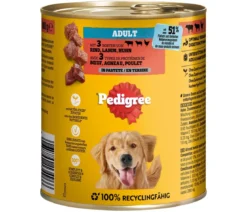 Pedigree® Nassfutter für Hunde Adult, mit 3 Sorten von Rind, Lamm Huhn in Pastete, 12x800 g