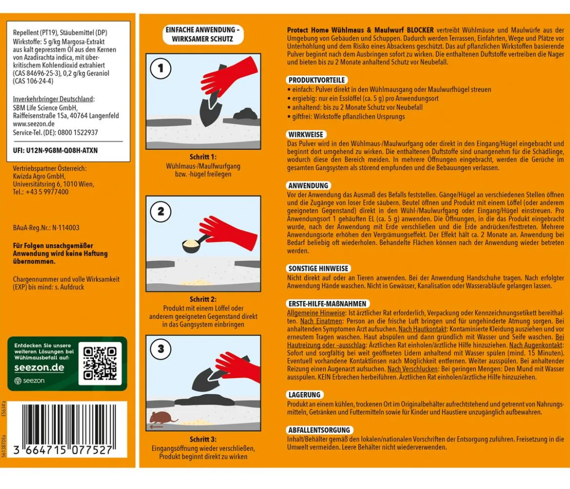 PROTECT HOME Wühlmaus und Maulwurf Blocker, 100 g