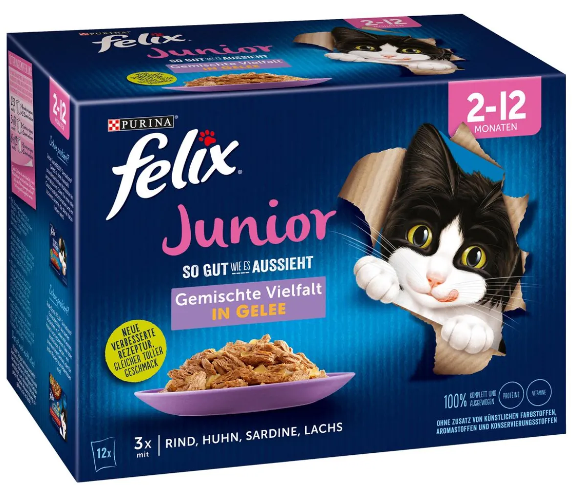 PURINA felix® Nassfutter für Katzen So gut wie es aussieht Gemischte Vielfalt Junior