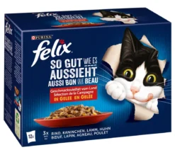 PURINA felix® Nassfutter für Katzen So gut wie es aussieht Geschmacksvielfalt vom Land in Gelee, 12 x 85 g
