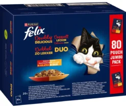 PURINA felix® Nassfutter für Katzen Doppelt Lecker Geschmacksvielfalt vom Land in Gelee, 80 x 85 g