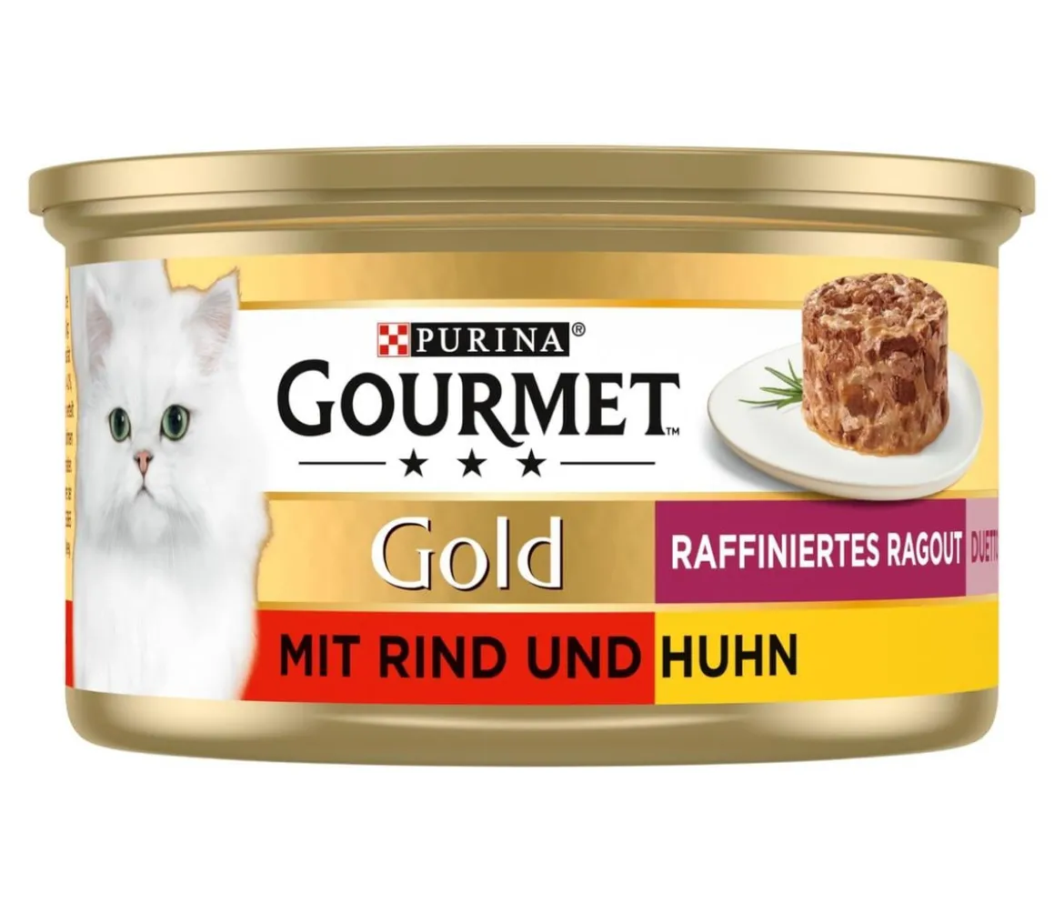 PURINA GOURMET™ Gold Nassfutter für Katzen Raffiniertes Ragout Duetto Adult, Rind & Huhn, 12 x 85 g