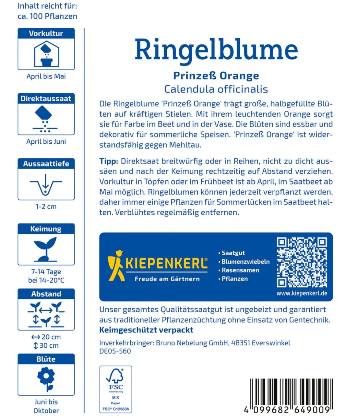 Ringelblume Prinzeß Orange, Saatgut von Kiepenkerl