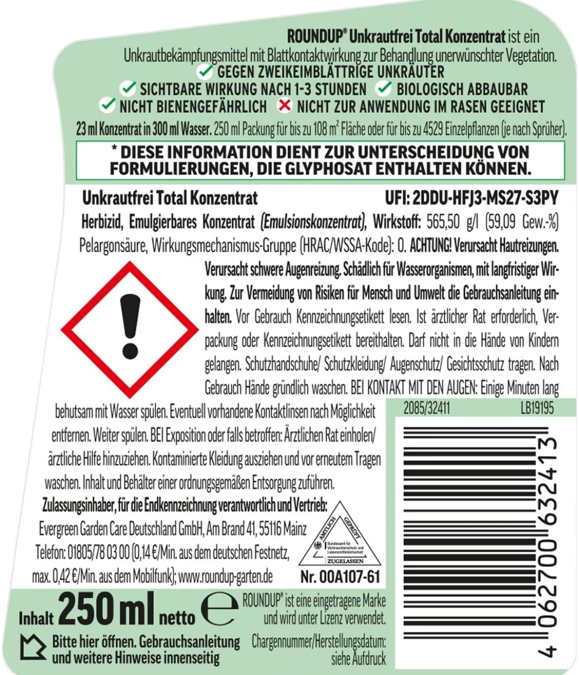 Roundup® Unkrautfrei Total, flüssig, 250 ml