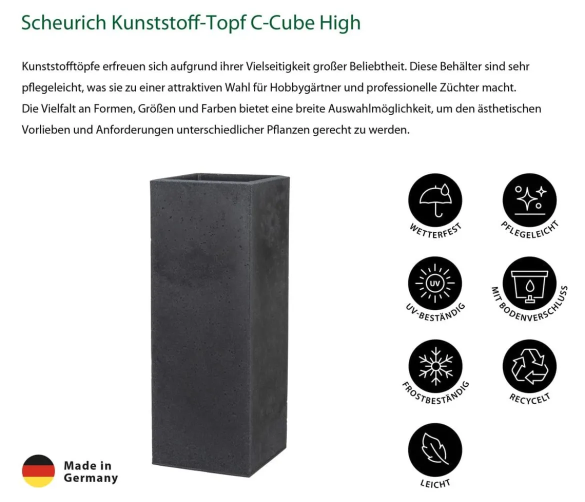 Scheurich Kunststoff-Topf C-Cube High, quadratisch, ca. B26/H70/T26 cm