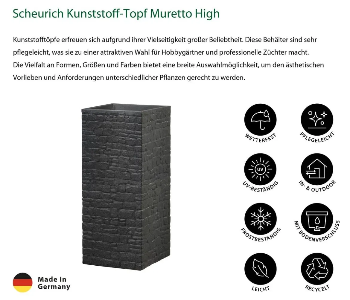 Scheurich Kunststoff-Topf Muretto High, quadratisch