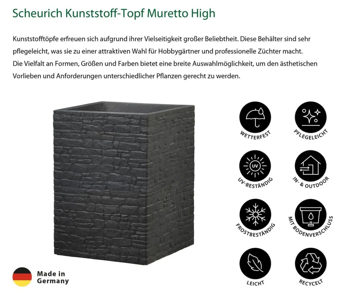 Scheurich Kunststoff-Topf Muretto High, quadratisch