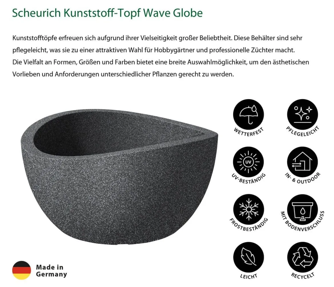 Scheurich Kunststoff-Topf Wave Globe, rund, ca. Ø39,3/H21 cm