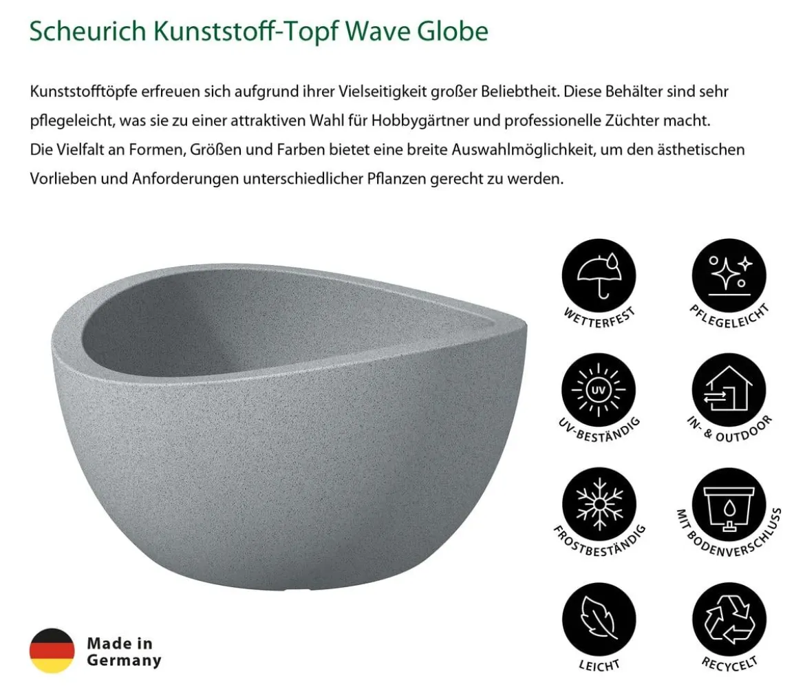 Scheurich Kunststoff-Topf Wave Globe, rund, ca. Ø39,3/H21 cm