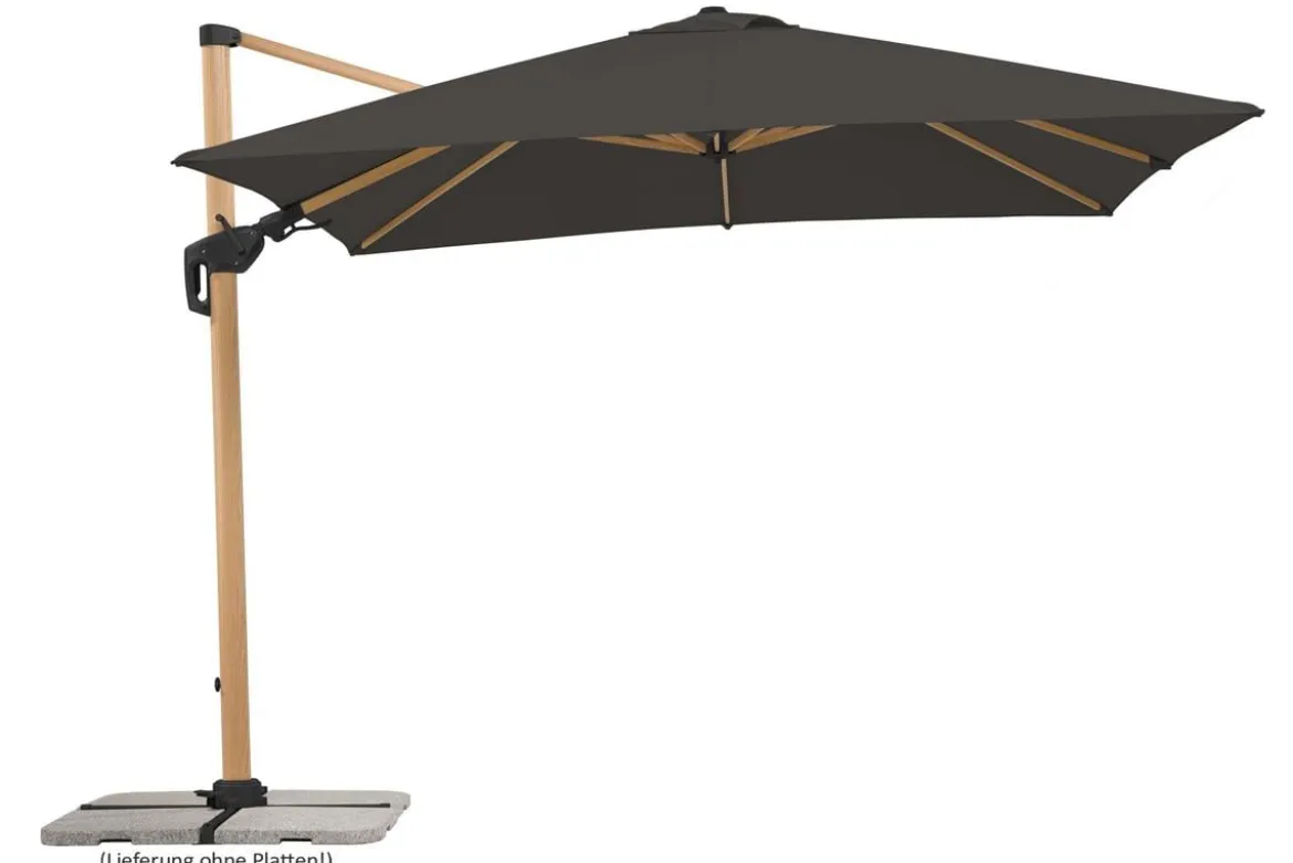 Schneider Ampelschirm Rhodos Twist Woody, Anthrazit, quadratisch, ca. B300/T300 cm