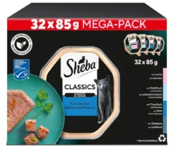 Sheba® Nassfutter für Katzen Classics in Pastete Multipack Adult, Fisch Variation, 32 x 95 g