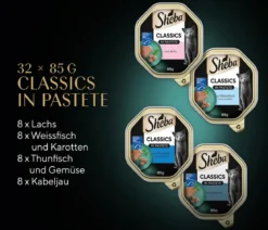 Sheba® Nassfutter für Katzen Classics in Pastete Multipack Adult, Fisch Variation, 32 x 95 g