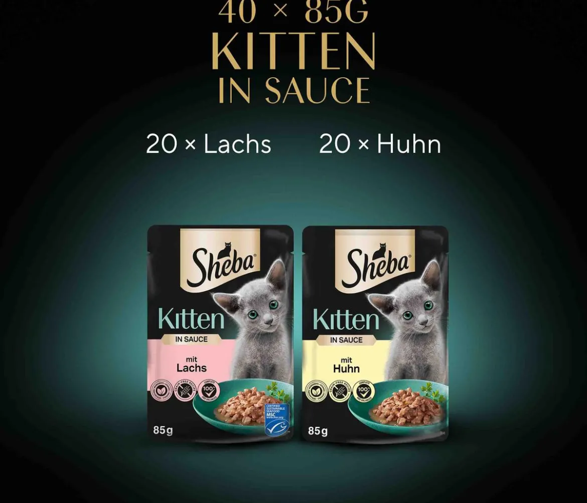 Sheba® Nassfutter für Katzen in Sauce Multipack Kitten, Feine Vielfalt, 40 x 85 g