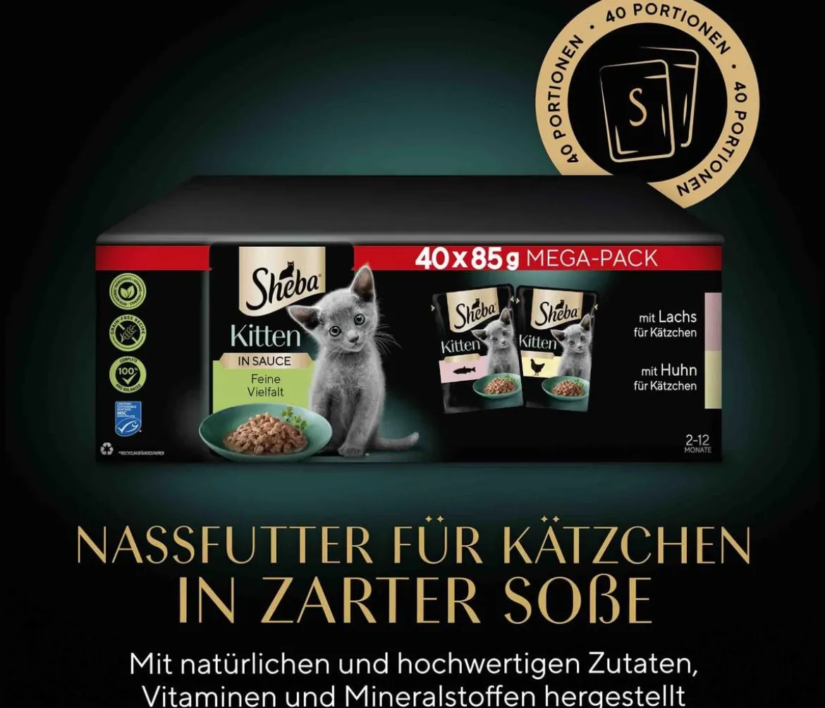 Sheba® Nassfutter für Katzen in Sauce Multipack Kitten, Feine Vielfalt, 40 x 85 g