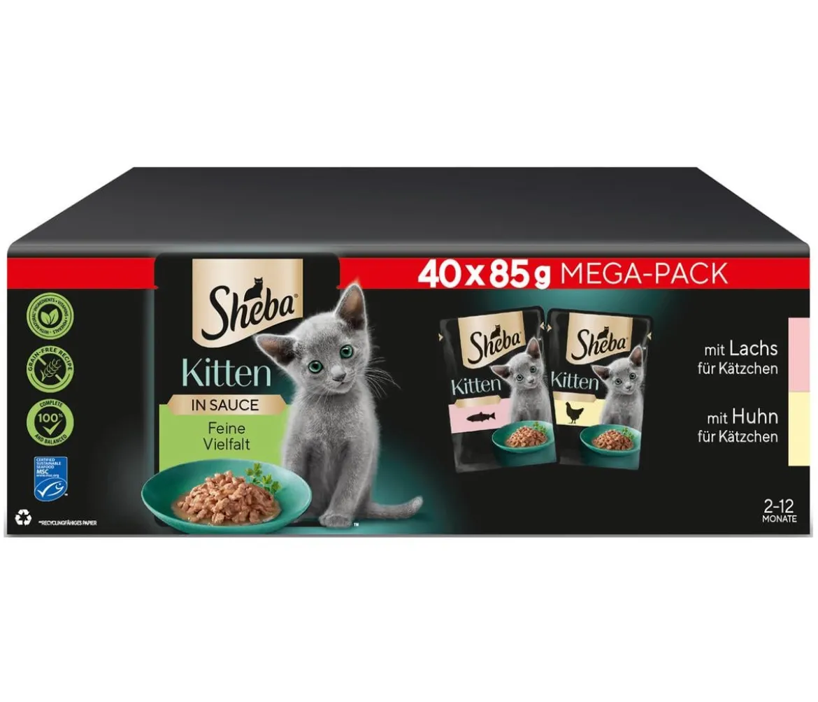 Sheba® Nassfutter für Katzen in Sauce Multipack Kitten, Feine Vielfalt, 40 x 85 g