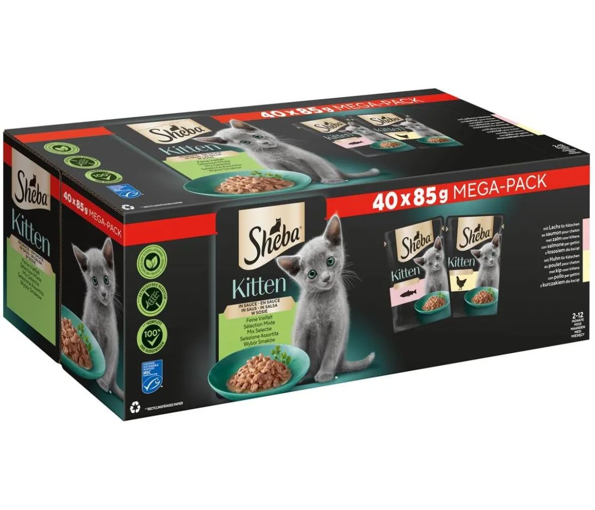Sheba® Nassfutter für Katzen in Sauce Multipack Kitten, Feine Vielfalt, 40 x 85 g