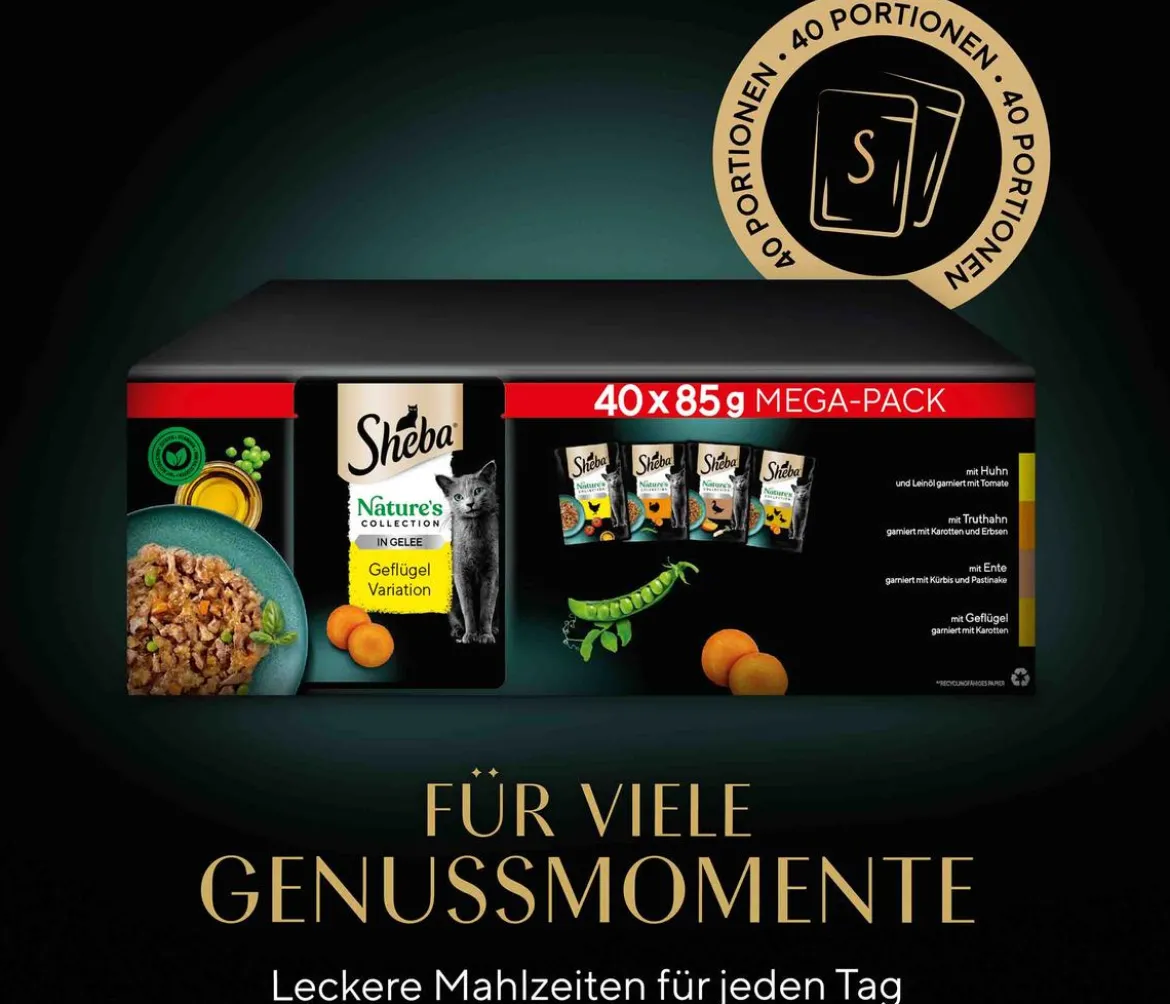 Sheba® Nassfutter für Katzen Nature's Collection in Gelee Multipack Adult, Geflügel Variation, 40 x 85 g