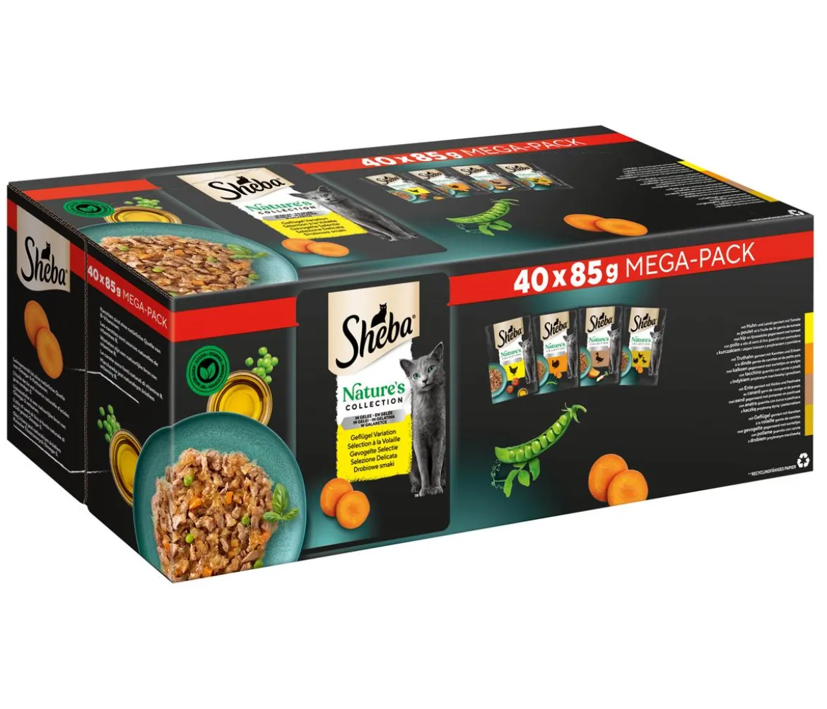 Sheba® Nassfutter für Katzen Nature's Collection in Gelee Multipack Adult, Geflügel Variation, 40 x 85 g
