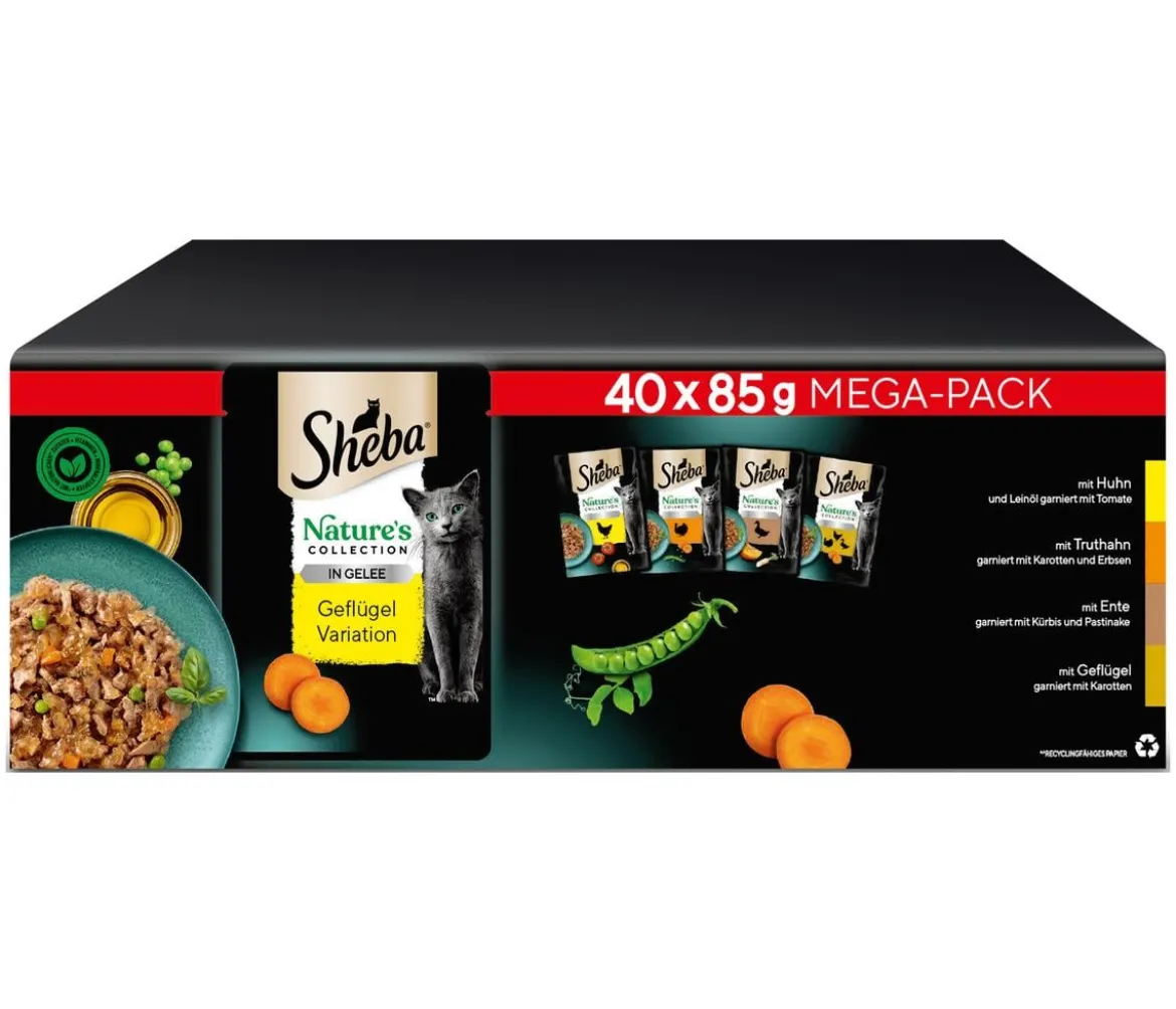 Sheba® Nassfutter für Katzen Nature's Collection in Gelee Multipack Adult, Geflügel Variation, 40 x 85 g
