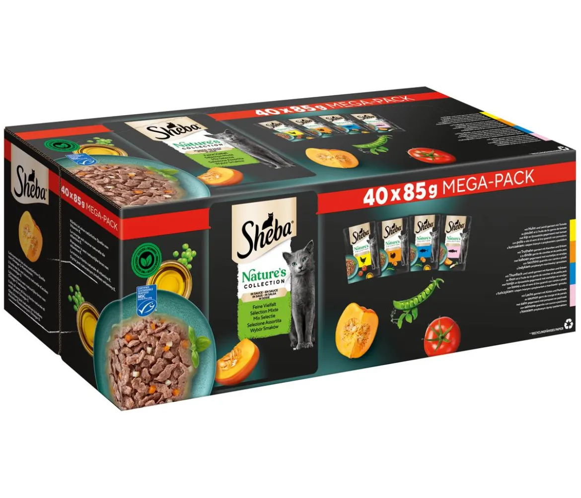 Sheba® Nassfutter für Katzen Nature's Collection in Sauce Multipack Adult, Feine Vielfalt, 40 x 85 g