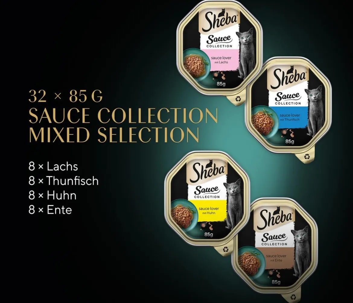 Sheba® Nassfutter für Katzen Sauce Collection Multipack Adult, Feine Vielfalt, 32 x 95 g