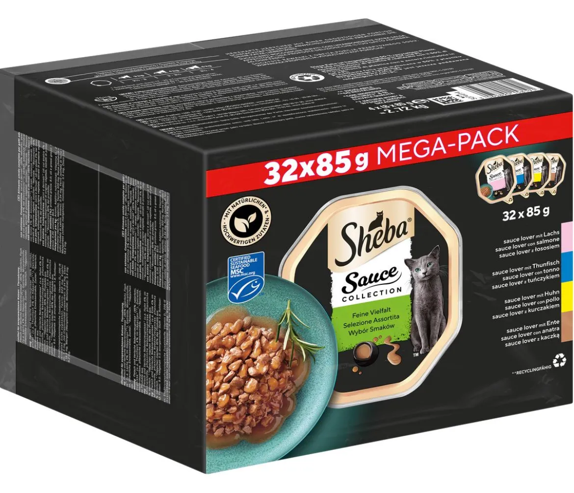 Sheba® Nassfutter für Katzen Sauce Collection Multipack Adult, Feine Vielfalt, 32 x 95 g