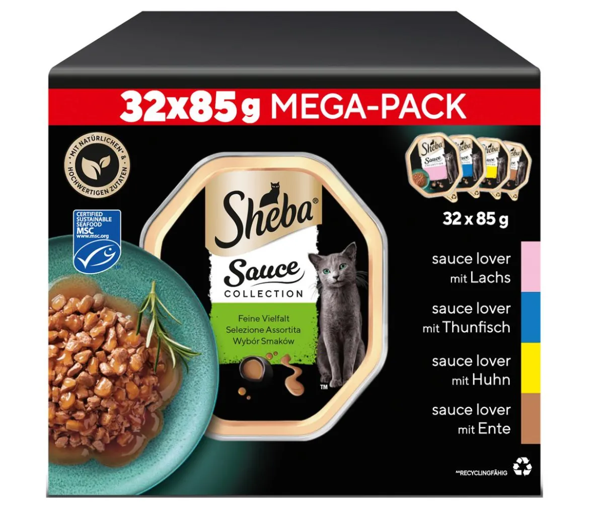 Sheba® Nassfutter für Katzen Sauce Collection Multipack Adult, Feine Vielfalt, 32 x 95 g