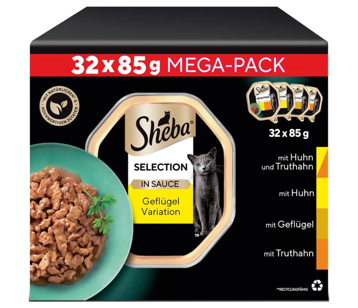 Sheba® Nassfutter für Katzen Selection in Sauce Multipack Adult, Geflügel Variation, 32 x 85 g