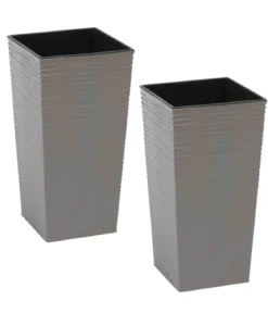 Siena Garden Kunststoff-Topf ECO Nizza, konisch, grau, ca. B25/H46,5/T25 cm, 2er-Set